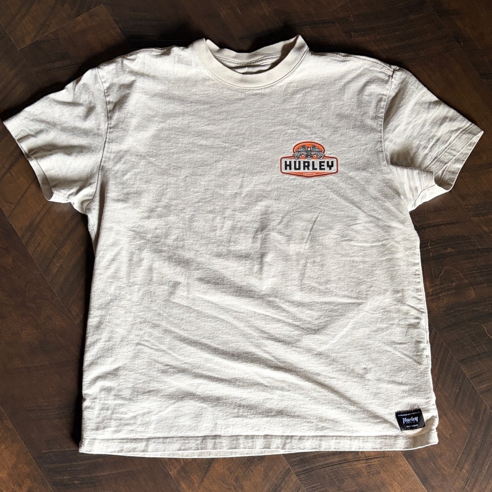 Hurley Cream Short Sleeve Tee with Orange Logo